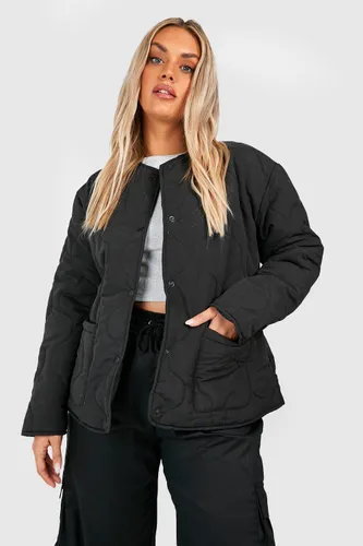 Womens Plus Quilted Belted Jacket - Black - 18, Black