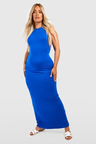 Womens Plus Racer Neck Jersey Maxi Dress - Blue - 16, Blue