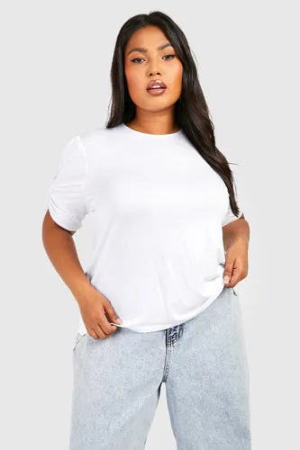Womens Plus Ruched Knot Puff Sleeve T-Shirt - White - 26, White