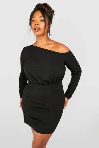 Womens Plus Ruched Off Shoulder Bodycon Dress - Black - 16, Black