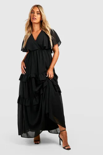 Womens Plus Ruffle Angel Sleeve Maxi Dress - Black - 18, Black