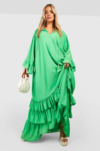 Womens Plus Ruffle Detail Smock Maxi Dress - Green - 18, Green