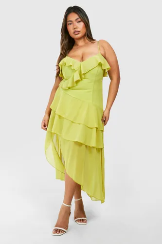 Womens Plus Ruffle Midaxi Dress - Green - 16, Green