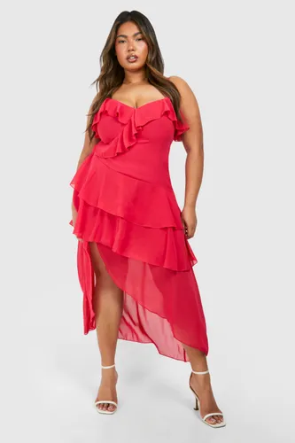 Womens Plus Ruffle Midaxi Dress - Pink - 16, Pink