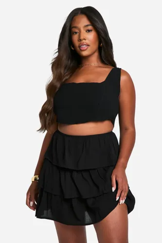 Womens Plus Ruffle Tiered Mini Skirt - Black - 16, Black