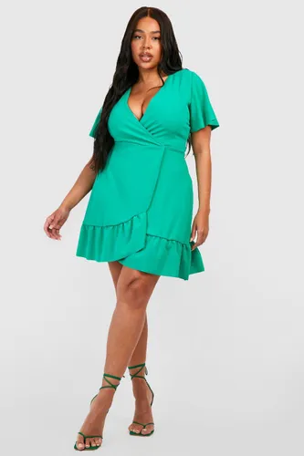 Womens Plus Ruffle Wrap Dress - Green - 26, Green