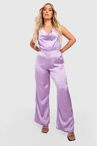 Womens Plus Satin Cowl Bodysuit & Trouser Co-Ord - Purple - 16, Purple