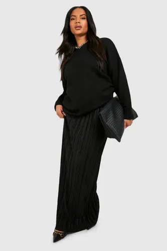 Womens Plus Satin Plisse Maxi Skirt - Black - 16, Black