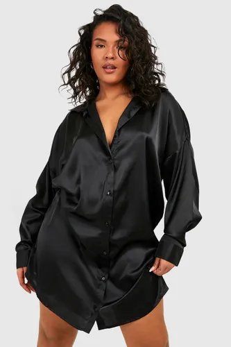 Womens Plus Satin Shirt Dress - Black - 22, Black