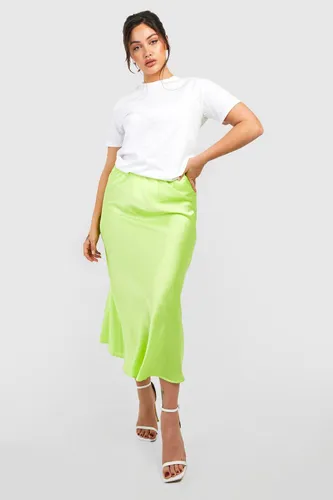 Womens Plus Satin Slip Midi Skirt - Green - 16, Green