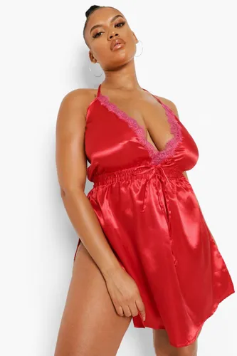 Womens Plus Satin Split Side Chemise - Red - 22, Red