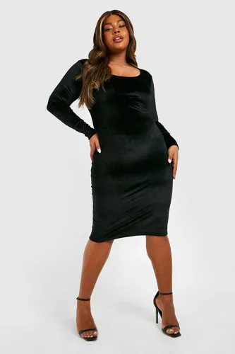 Womens Plus Scoop Neck Velvet Midi Dress - Black - 22, Black