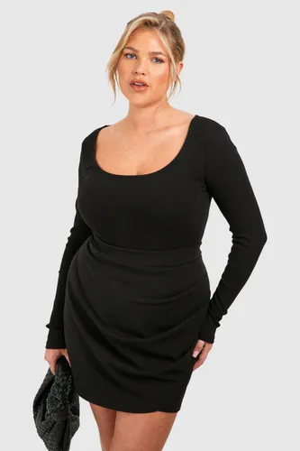 Womens Plus Scuba Ruched Wrap Mini Skirt - Black - 16, Black
