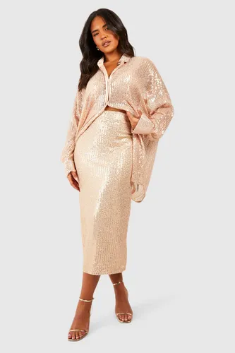 Womens Plus Sequin Midaxi Skirt - Gold - 22, Gold