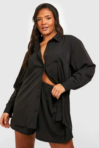 Womens Plus Shirt & Shorts Co-Ord With Headscarf - Black - 28, Black