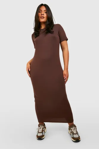 Womens Plus Short Sleeve Longline Midi Dress - Brown - 20, Brown