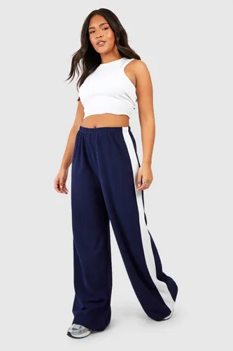 Womens Plus Side Stripe High Waisted Crepe Trousers - Navy - 24, Navy
