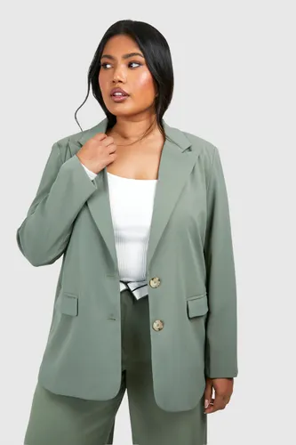 Womens Plus Single Breasted Relaxed Fit Tailored Blazer - Green - 16, Green