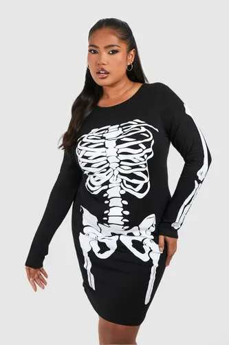 Womens Plus Skeleton Halloween Bodycon Dress - Black - 22, Black