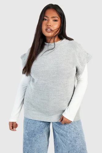 Womens Plus Sleeveless Boxy Knitted Vest - Grey - Xxxl, Grey