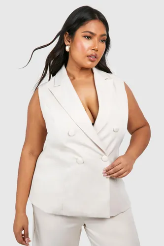 Womens Plus Sleeveless Self Fabric Tailored Blazer - Cream - 16, Cream