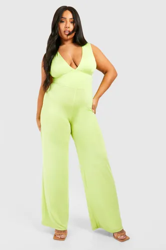 Womens Plus Slinky Plunge Wide Leg Jumpsuit - Green - 16, Green