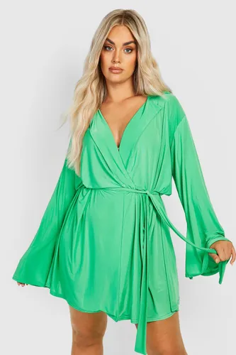 Womens Plus Slinky Wrap Dress - Green - 24, Green