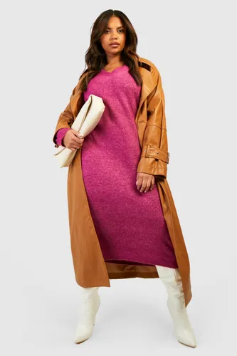 Womens Plus Slouchy Soft Knit Maxi Knitted Dress - Purple - 16, Purple