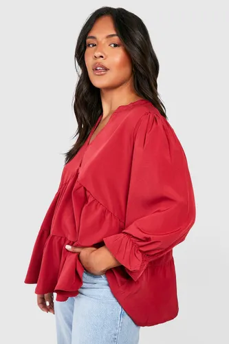 Womens Plus Smock Top - Red - 26, Red