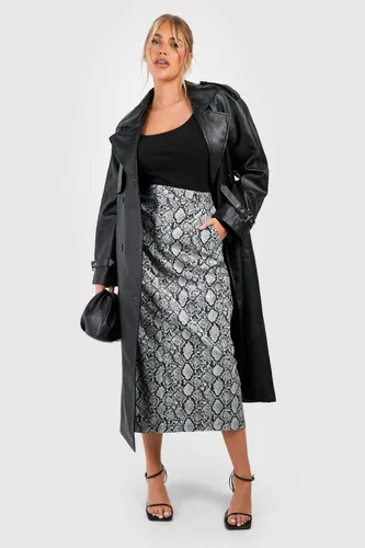 Womens Plus Snake Leather Look Midaxi Skirt - Grey - 16, Grey