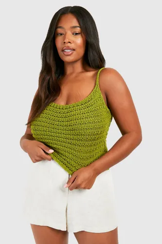 Womens Plus Strappy Knitted Top - Green - 28, Green