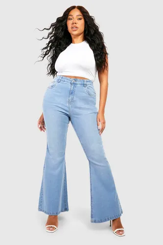 Womens Plus Stretch Denim Flare Jeans - White - 28, White