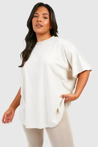 Womens Plus Super Oversized Crew Neck Basic Cotton T-Shirt - Beige - 16, Beige