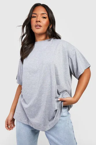 Womens Plus Super Oversized Crew Neck Basic Cotton T-Shirt - Grey - 20, Grey