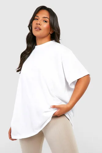 Womens Plus Super Oversized Crew Neck Basic Cotton T-Shirt - White - 16, White
