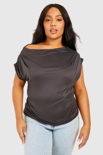 Womens Plus Super Soft Drape Ruched T-Shirt - Grey - 16, Grey