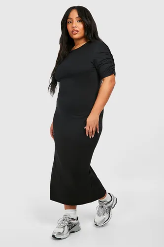 Womens Plus Super Soft Jersey Ruched Sleeve Colum Dress - Black - 16, Black