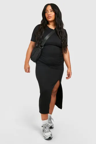 Womens Plus Super Soft Jersey Split Midaxi Column Dress - Black - 16, Black