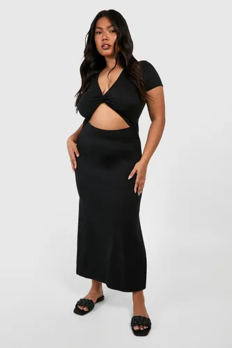 Womens Plus Super Soft Jersey Twist Front Midaxi Dress - Black - 16, Black