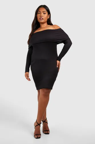 Womens Plus Super Soft Off Shoulder Bodycon Dress - Black - 16, Black