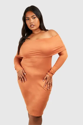 Womens Plus Super Soft Off Shoulder Bodycon Dress - Orange - 16, Orange
