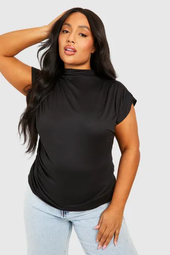 Womens Plus Super Soft Ruched Drape Front T-Shirt - Black - 16, Black