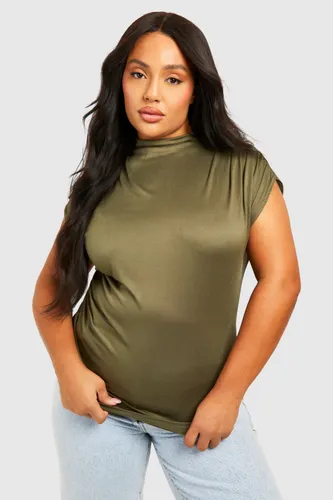 Womens Plus Super Soft Ruched Drape Front T-Shirt - Green - 16, Green