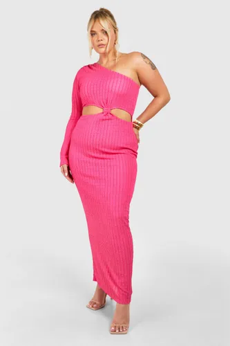Womens Plus Textured Cut Out One Shoulder Maxi Dress - Pink - 16, Pink