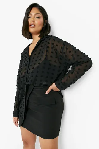 Womens Plus Textured Spot Oversized Shirt - Black - 16, Black