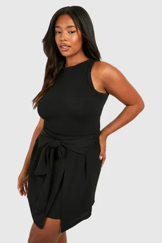 Womens Plus Textured Woven Bow Detail Mini Skirt - Black - 16, Black