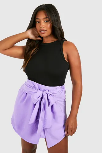 Womens Plus Textured Woven Bow Detail Mini Skirt - Purple - 16, Purple