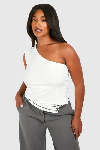 Womens Plus Thick Binding One Shoulder Top - White - 20, White