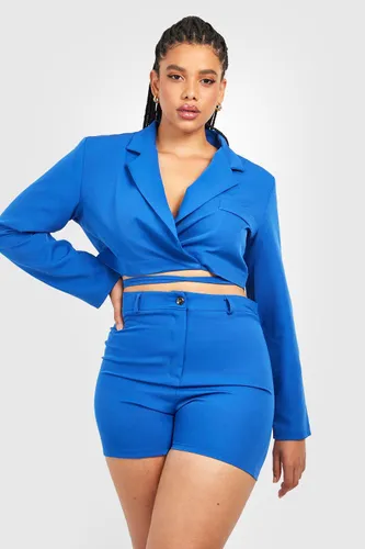 Womens Plus Tie Detail Cropped Blazer - Blue - 28, Blue
