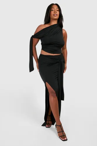 Womens Plus Tie Front Bodycon Maxi Skirt - Black - 16, Black